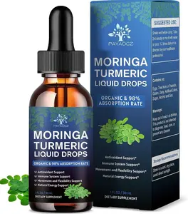 (2 Pack) Organic Moringa Leaf Extract Liquid Drops Supplement 1000mg with Turmeric and Black Pepper for Energy, Antioxidant and Skin, Green Superfood Supplement for Women Men, Vegan, 1 Fl Oz