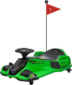 24V Kids Ride-On Drift Car – Electric Drifting Go-Kart with Variable Speeds Up to 7.5 Mph, Built-in Music, Colorful Led Lights, USB Port, and Low-Power Alarm,Green