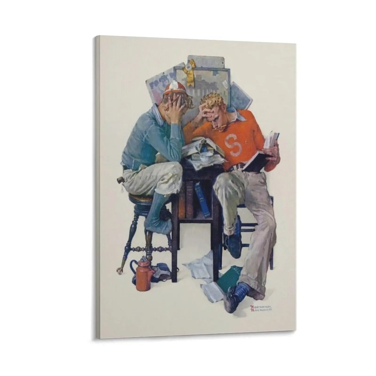 Cramming, 1931 by Norman Prints Rockwell Poster Poster Canvas Wall Art For Bedroom Decor Bar Office Room Decor Gift