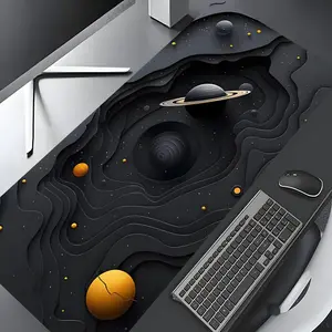 Fashion 3D Space Planet Black Design Large Gaming Mouse Pad,Aesthetic Desktop Drotection Pad,Gaming Desk Accessory,Washable Rubber Pad Non-Slip Lock Edge Multi-Size Mouse Pad Suitable For Home Office,Good Gift for Family and Friends