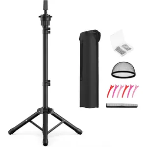 Wig  Stand 50 Inches, Height Adjustable Tripod Wig Stand, Salon Mannequin  Stand with Anti-Slip Base for Styling, Wig Display Barber , Beauty School (Black)
