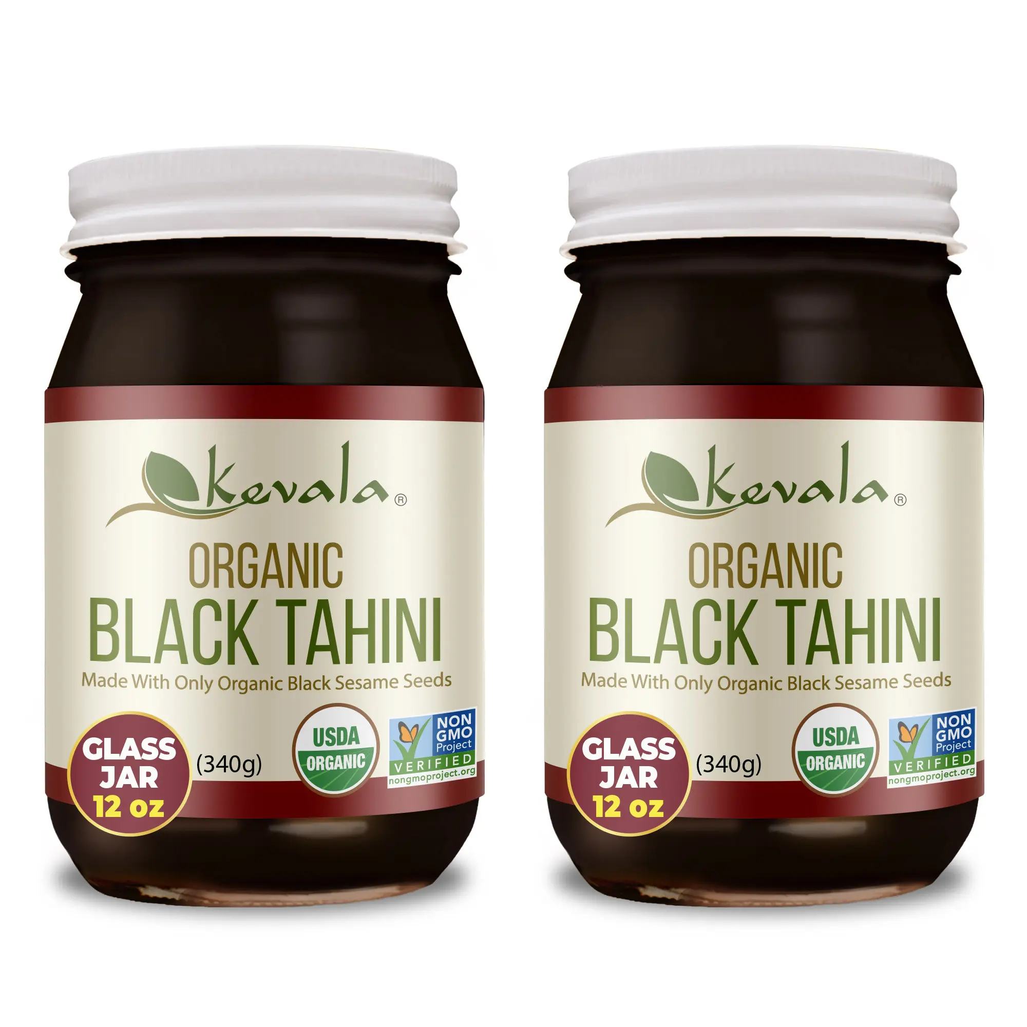 Kevala Organic Black Sesame Paste 12 oz - 2 Pack - Gluten Free - Black Toasted Sesame Spread
