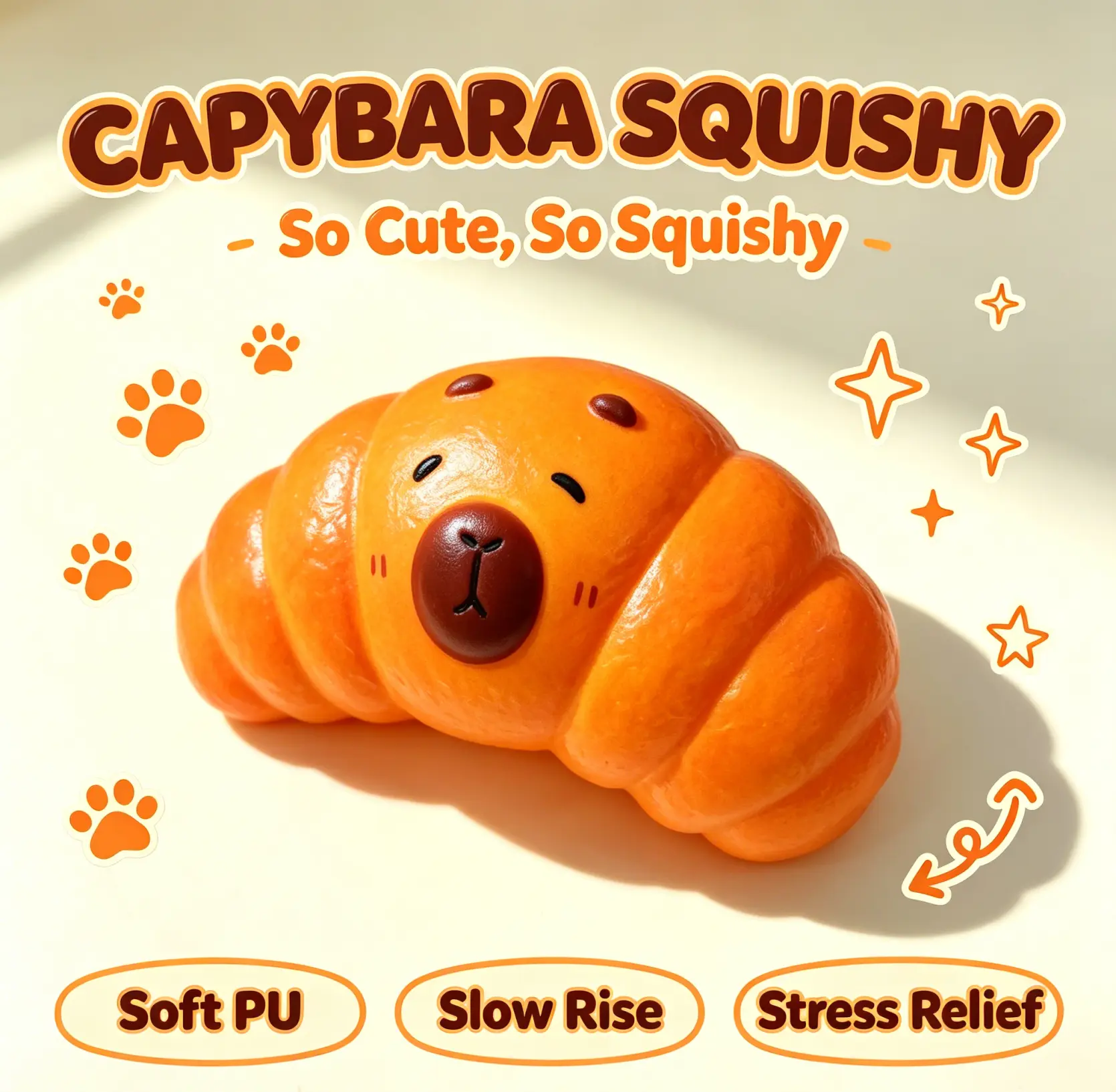 Kawaii Capybara Croissant Squishy, Super Soft Slow-Rising Fidget Squeeze Item, Stress Relief Desktop Decor & Holiday Gift for Toy Enthusiasts