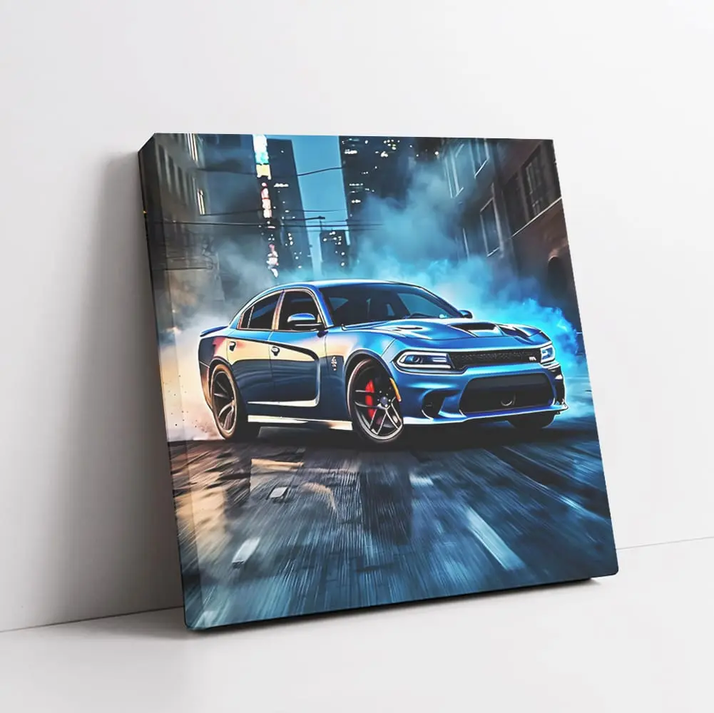 Dodge Charger Srt Hellcat Blue In Getto Framed Vehicle Wall Art Bedroom Posters Cars Decor