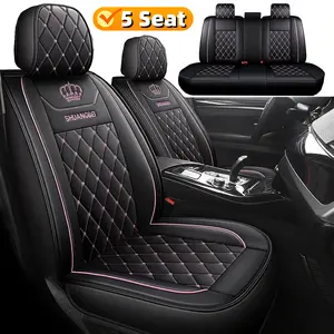 car seats covers Crown Embroidery 5-Seat Waterproof PU Leather Car Seat Covers Fully Wrapped Wear-Resistant Wrinkle-Resistant Scratch-Resistant for All Vehicles All Seasons
