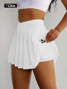 Women's 2 in 1 Pocket Pleated Skort, Casual Solid Color Skorts for Summer, Ladies Bottoms for Daily Wear, Casual Comfy Skorts