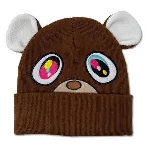 Streetwear & Hip Hop Inspired Knit Hat with 3D Ears,Kanye Little Bear Ins Fashion Knitted Wool Hat Warm Autumn and Winter Brown Dropout Bear Cold Hat