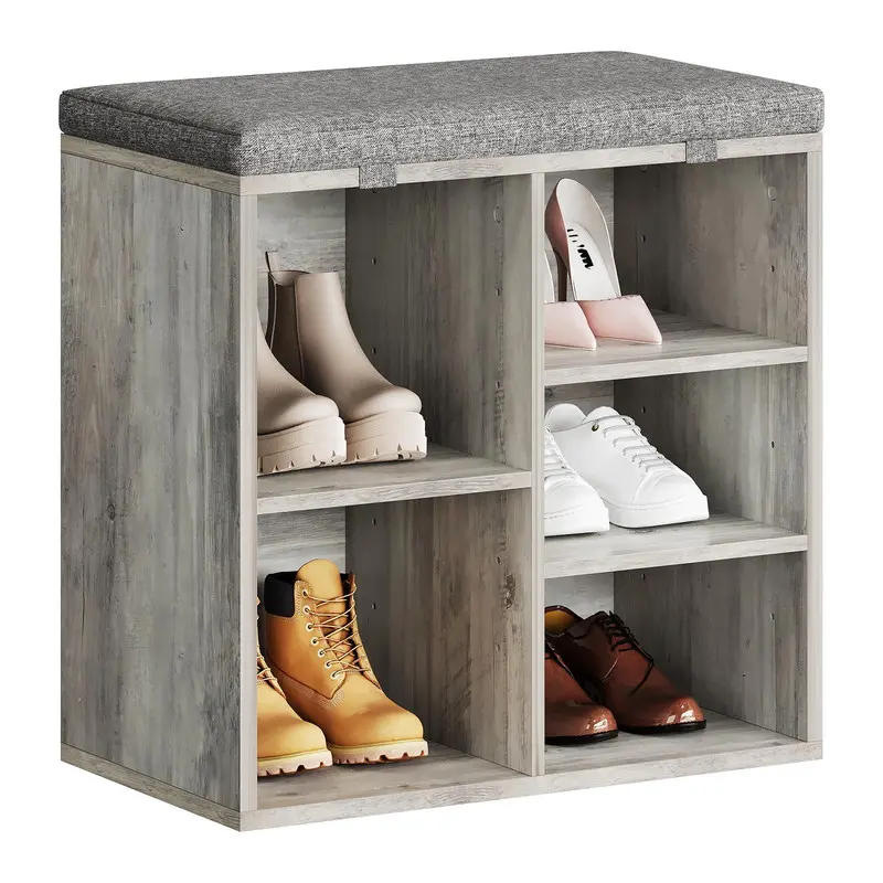 20 Inches Shoe Bench with Cushion, Shoe Rack Bench, Ten Cubbies Storage Entryway Bench with Adjustable Shelves