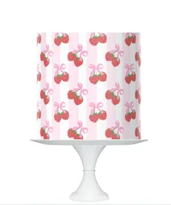 Strawberry Pattern Cake Topper Icing Sheet with Pink Bows, 8x10 inches Strawberry themed party, strawberry coquette bows.
