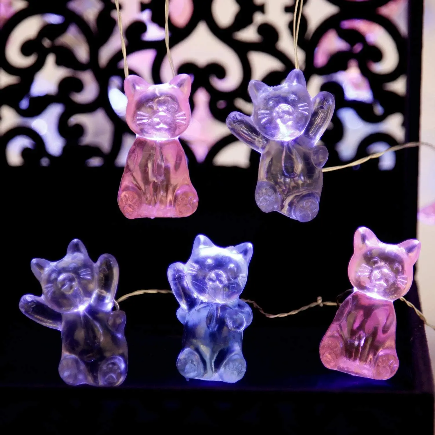 Impress Life 3D Copper Kitty Cat String Lights - 10 ft, 30 LEDs Fairy Lights with Remote, USB/Battery Powered, Timer, IP64, for Kids/Children Bedroom, Home Party Festive Christmas Decorations
