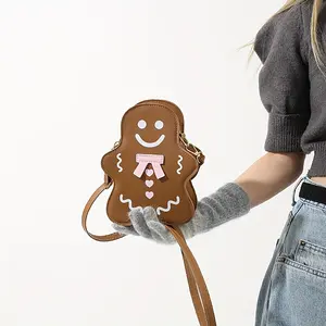 CarryCraze121 Gingerbread Man Bag Smiling Face Heart Bow Zipper Closure Detachable Strap for Christmas Birthday Gift