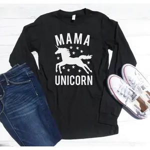 Embroidered Mama Unicorn Long Sleeve Shirt - Mama Unicorn T-Shirt - Unicorn Themed Long Sleeve T-Shirt - Mom Unicorn - Mommy Unicorn - Birthday Party