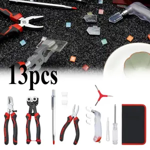 8PCS Glass Cutting Tools, 8" Tile Nippers, 8" Glass Running Pliers with Curved Jaws, 6" Breaker Grozer Pliers, Glass Cutter Kit for Stained Glass, Tiles, Mosaic Cutting, Oil Feed Glass Cutters Tools Kit for Stained Glass, Tiles, Mosaic Cutting