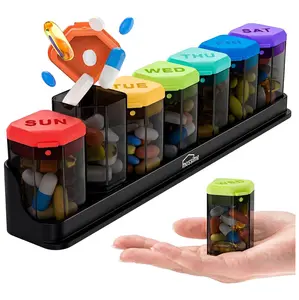 Extra Large Weekly Pill Organizer 1 Time a Day, BPA-Free Pill Dispenser, 7 Day Pill Box with Silicone Lids & Coded Compartments, Spill Proof Travel Case for Vitamins, Seniors & Daily Medication