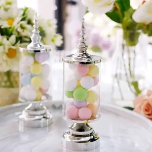 6-Pack Pillar Candy Jar Candy Container 7" Clear/Silver - Mini Treats Apothecary Favor Containers