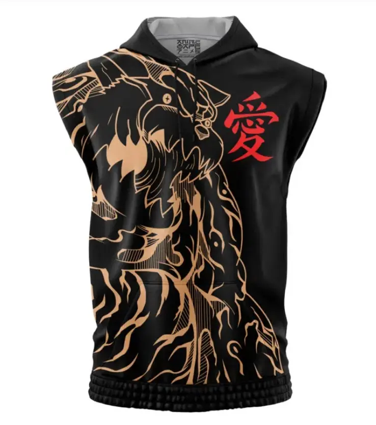 Gaara Shukaku Sleeveless Hoodies, Shippuden Anime Graphic Sleeveless Sweatshirt Hoodies