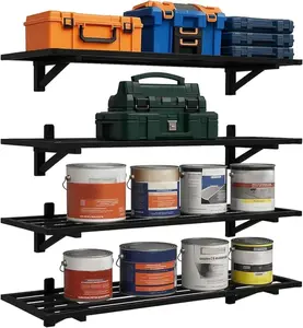 4 Pack 1.5x4ft Steel Garage Wall-Mounted Shelf, 792lbs Load Capacity, Adjustable Shelves Power Tool Organizer, Heavy Duty Storage with Click-Lock Tabs, Easy Installation for Garage, Warehouse, Black