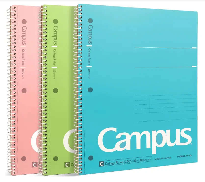 Spiral Notebooks, 3 Pack College Ruled 10-1/2" x 8" Lined Notebook | Campus Subject Notebooks, 80 Sheets, 3 Holes School Japanese Ring Journal for Work Study Note Taking, Pink Blue Green
