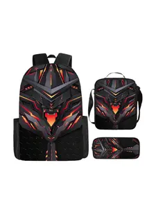 Mechanical Style Three-Piece Backpack Set, Casual Daily Use Bag for Boys, Durable Student Bookbag with Spacious Design, All Seasons