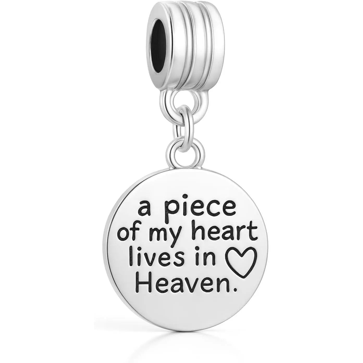 Charm - "A  of My Heart Lives in Heaven," European Spacer Dangling Memorial Charm, Compatible with European, Chamilia, Biagi, and