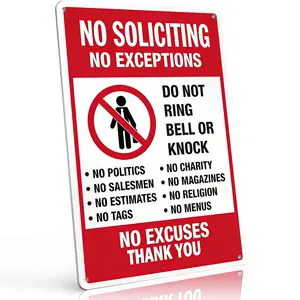 8x12 Inch Aluminum "No Soliciting No Exceptions" Metal Sign – Firm Warning Wall Art for Front Door, Yard & Home. High-Contrast Red/Black/White Design, Rustproof & No-Nonsense. Great for Keeping Solicitors Away.