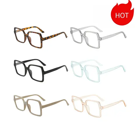 Paleshy 6 Pack Oversized Blue Light Glasses for Women Men Square Blue Light Blocking Glasses Stylish Computer Reading Eyeglasses,Suitable For Daily Decoration