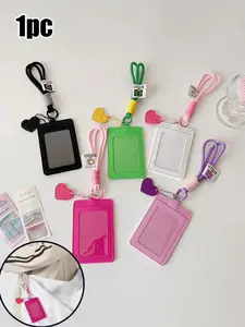Colorful Heart Lanyard ID Card Holder, Cute Badge Protector, Portable Bus Card and Work Permit Storage Bag, Essential for Daily Commute