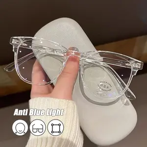 Transparent Glasses Y2K Anti Blue Light Large Square Frames Plain Glasses Fashion Korean Simple Elegant Eyewear Women Men