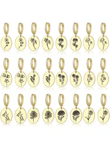 1 Pair of Geometric Ellipse Embossed Birth Flower Earrings, Stylish and Versatile Floral Jewelry Accessories for Women, Perfect Gift for Girls, Ideal Choice for Parties and Birthdays.