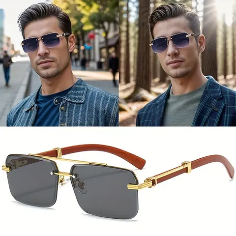 Unisex 90s Vintage Semi-Rimless Double Beam Stainless Steel Polycarbonate Sunglasses, Classic Square UV400 Shades with Gradient Anti-Glare Lenses, Adjustable Nose Pads, Stylish Accessories for Women, Ideal for Halloween Party, Festivals, Photos
