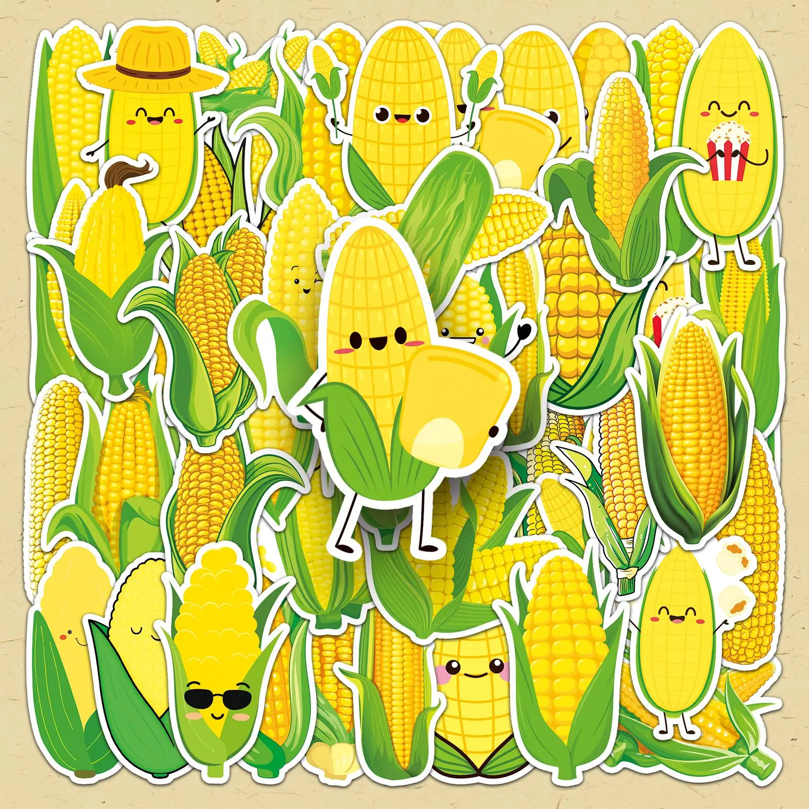 Cartoon Corn Pattern Sticker, 100pcs/set Repeatable Creative Plant Pattern Decorative Sticker, DIY Decorative Sticker for Scrapbooking & Journal Making, Cute Stickers