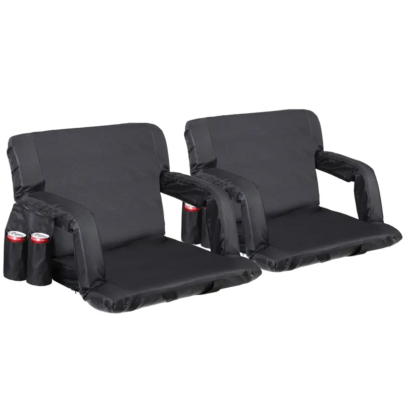 Segawe 2-Pack Ergonomic Padded Stadium Bleacher Seats - 25-in Wide, Extra Thick Foam, Adjustable Armrests, Secure Straps, 6 Reclining Positions, Waterproof Polyester, Collapsible, Portable with Bag for Concert, Picnics
