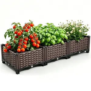 Raised Garden Bed Box Indoor Outdoor Plastic Planter Box for Fresh Vegetables, Herbs, Flowers and Succulents, Brown