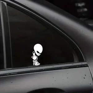 Alien Middle Finger Vinyl Sticker, Funny UFO Alien Decal, Sarcastic Space Creature Sticker, Laptop Water Bottle Car Vinyl Decal, Trendy Aesthetic Accessories