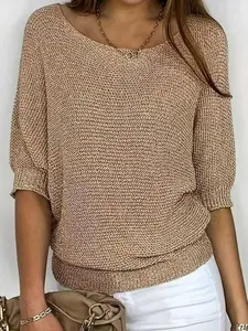 Plus Size Knit Sweater for Women, Casual Loose-Fitting Pullover, Fall & Winter Fashion, Comfortable and Stylish, Perfect for Daily Wear