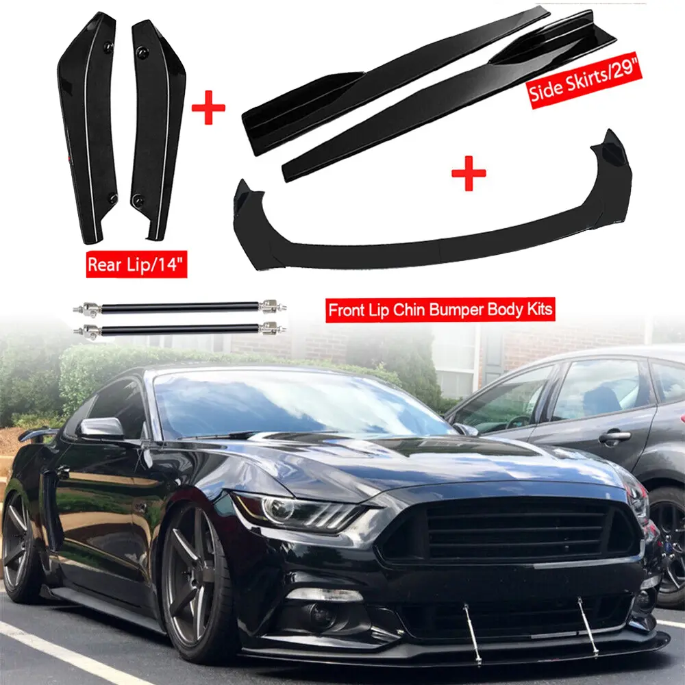 Sturdy Glossy Black Car Exterior Body Kit - Front Bumper Lip Spoiler Splitter, Side Skirt Splitter for Models with Side Skirt, Rear Bumper Lip Guards, Dynamic Upgrade & Stable Underbody Accessories (29.33"x1.77"x1.96"), Car With Side Skirt, 74.5X4.5x5cm