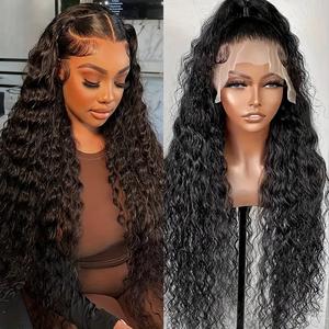 26-inch Natural Black Deep Wave Lace Front Wig for Women High-Quality Heat-Resistant Fiber 13x4 Lace Area Versatile Styling Options Elegant Boho Style
