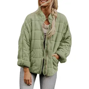 Solid Color Stand Collar Cotton Jacket New Loose Pocket Long Sleeve Coat for Women Tops Pink Womenswear OuterwearGift
