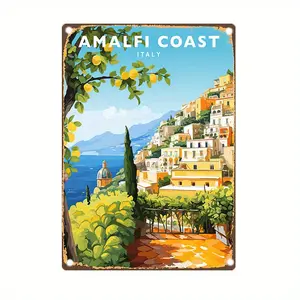 Amalfi Coast Italy Vintage Metal Sign, 7.87x11.81inch, Iron Wall Hanging Decorative Plaque, Humorous Art, Ideal for Home, Cafe, Bar, Garden, with English Text, for Multipurpose Party Decor, Gift for Friends
