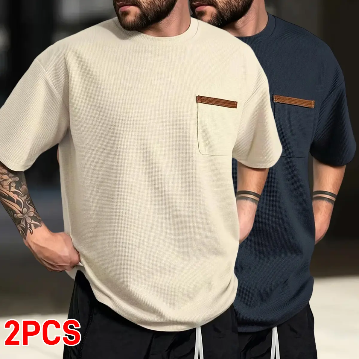 2 casual short-sleeve tops with pockets, men’s fashionable street-style short-sleeve T-shirts, summer crew-neck short-sleeve T-shirts, menswear, men’s short-sleeve T-shirts, gift for him, summerwins