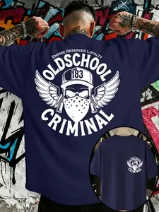 American Hardcore Old School Criminal Print T-Shirt, Geometric Pattern, Long Fitted Top, Unisex Streetwear, All-Season Fashion
