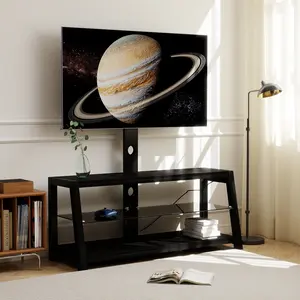 Wooden Storage TV Stand Black Tempered Glass Height Adjustable Universal Swivel Entertainment Center With Mount TV Stand,black