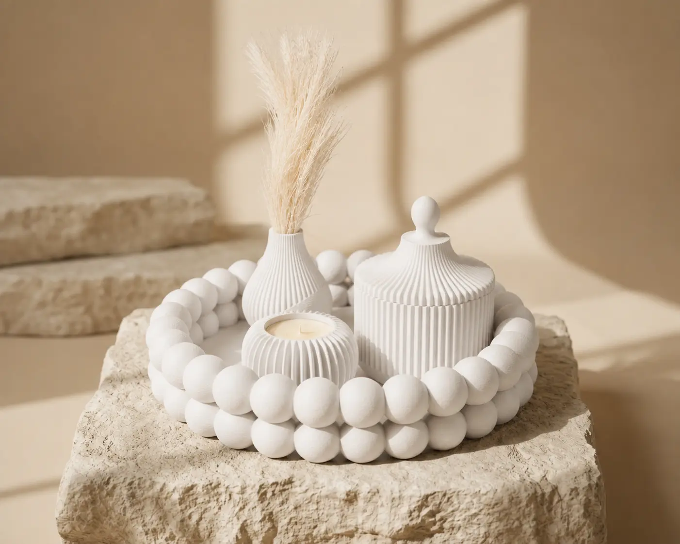 Bubble Modern Boho Home Decor Set, 3D Printed Decorative Tray, Vase & Trinket Box, Minimalist Table Decor, Housewarming Gift