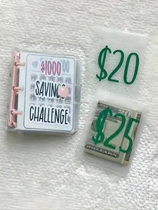 Savings Binder, Challenge Savings Binder Envelope For $1000, Reusable Budget Book With Cash Envelopes Frosted Cover Money Organizer For Cash Savings Challenges Notebook Binder Organizer For Travel Storage Bag,Makeup Bag,Cosmetic Bag,Vacation Organizer