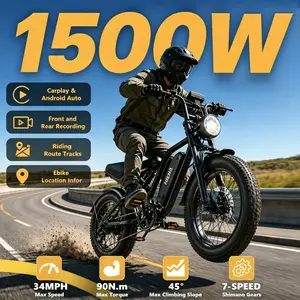 Hieha 2026 New Generation Smart Electric Bike - 1500W High-Speed Motor, 34MPH Top Speed, CarPlay Display, Dual HD Cameras, APP Integration, Waterproof All-Terrain Off-Road Bike #fathersdaygift