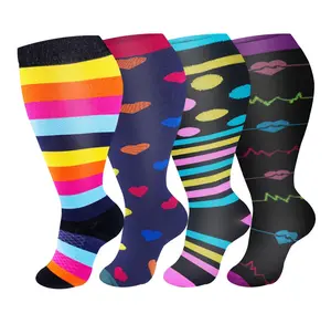 Extra Wide Calf Compression Socks for Women & Men, 4 Pairs Plus Size Knee High Compression Stockings 20‑30 mmHg