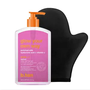 b.tan Best Clear Self Tanning Gel with Mitt Kit | Glow Your Own Way Bundle - Ultra Dark, Quick Express Tanner Gel for Face & Body with Applicator, Transfer-Proof, No Fake Tan Smell, 16 Fl Oz