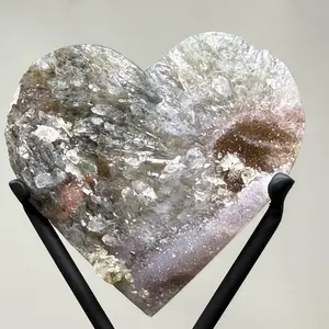 Superb Polished Amethyst Heart Sculpture in Custom Metal Stand Unique Design Elegant Decor 5.5” inch tall