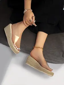 Women's Transparent Slip-On Wedge Sandals, Bohemian Platform Sandals, Boho Style Summer Party Beach Home Casual Comfortable Footwear, Thick Sole Rope Weave Design, Backless Slipper Sandals