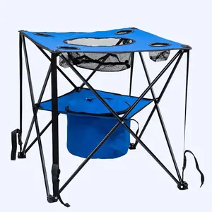 Eternal Living Collapsible Folding Camping Table with Insulated Cooler, Cup Holder, Mesh Food Basket & Travel Bag - Blue